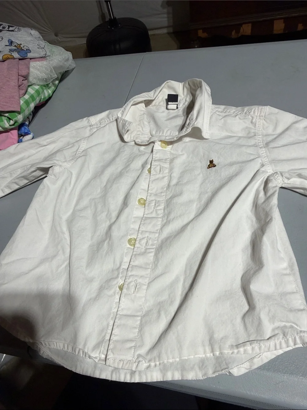 GAP White Button-Down Shirt with Small Embroidered Bear